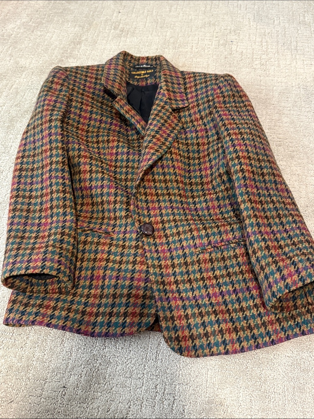 Classic Houndstooth Wool Blazer in Multicolor